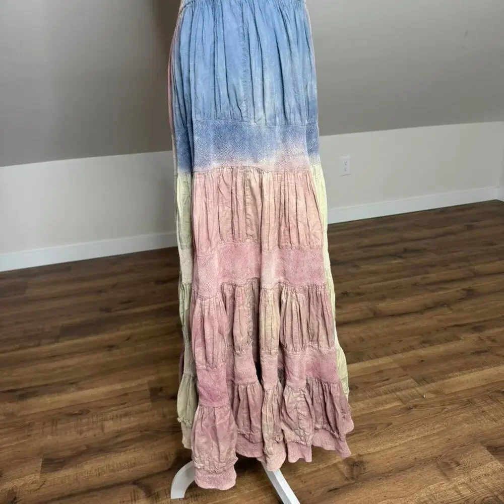 Styleworks Tiered Tie Dye Maxi Skirt Boho Prairie Festival Skirt Size L - Picture 5 of 7